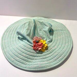 Hannah Andersson Blue Floral Wide Brim Floppy Sun Swim Hat Kids Girls Size L